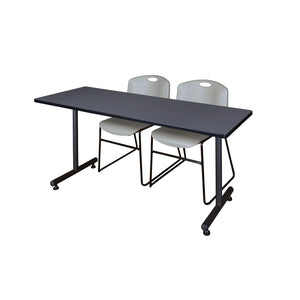 Kobe Training Table and Chair Package, Kobe 60" x 24" T-Base Training/Seminar Table with 2 Zeng Stack Chairs