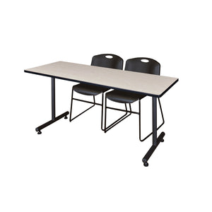 Kobe Training Table and Chair Package, Kobe 60" x 24" T-Base Training/Seminar Table with 2 Zeng Stack Chairs