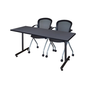 Kobe Training Table and Chair Package, Kobe 66" x 24" T-Base Training/Seminar Table with 2 Cadence Nesting Chairs