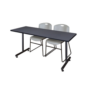 Kobe Training Table and Chair Package, Kobe 66" x 24" T-Base Training/Seminar Table with 2 Zeng Stack Chairs