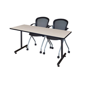Kobe Training Table and Chair Package, Kobe 66" x 24" T-Base Training/Seminar Table with 2 Cadence Nesting Chairs