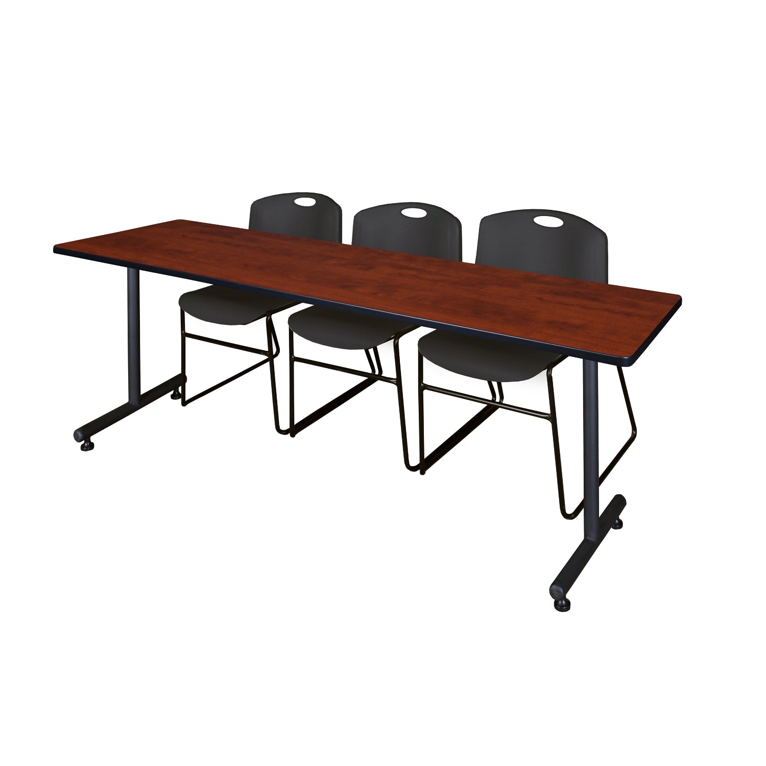 Kobe Training Table and Chair Package, Kobe 84" x 24" T-Base Training/Seminar Table with 3 Zeng Stack Chairs