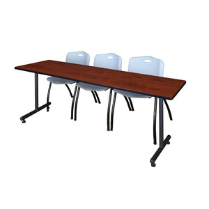 Kobe Training Table and Chair Package, Kobe 84" x 24" T-Base Training/Seminar Table with 3 "M" Stack Chairs