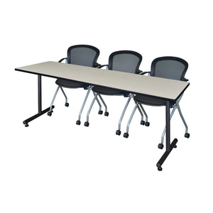 Kobe Training Table and Chair Package, Kobe 84" x 24" T-Base Training/Seminar Table with 3 Cadence Nesting Chairs