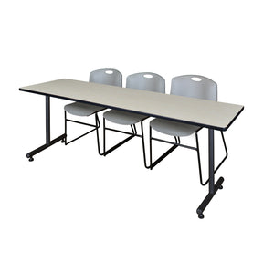 Kobe Training Table and Chair Package, Kobe 84" x 24" T-Base Training/Seminar Table with 3 Zeng Stack Chairs