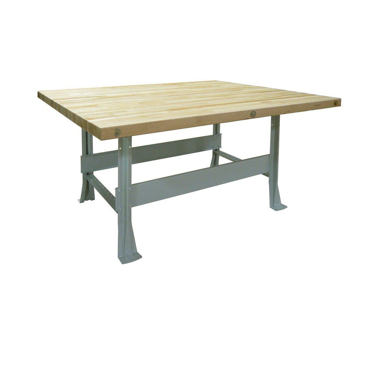 Multi-Purpose Four Station Workbench, Steel Leg Base, 2-1/4" x 54" x 64" Hard Maple Top, No Vises