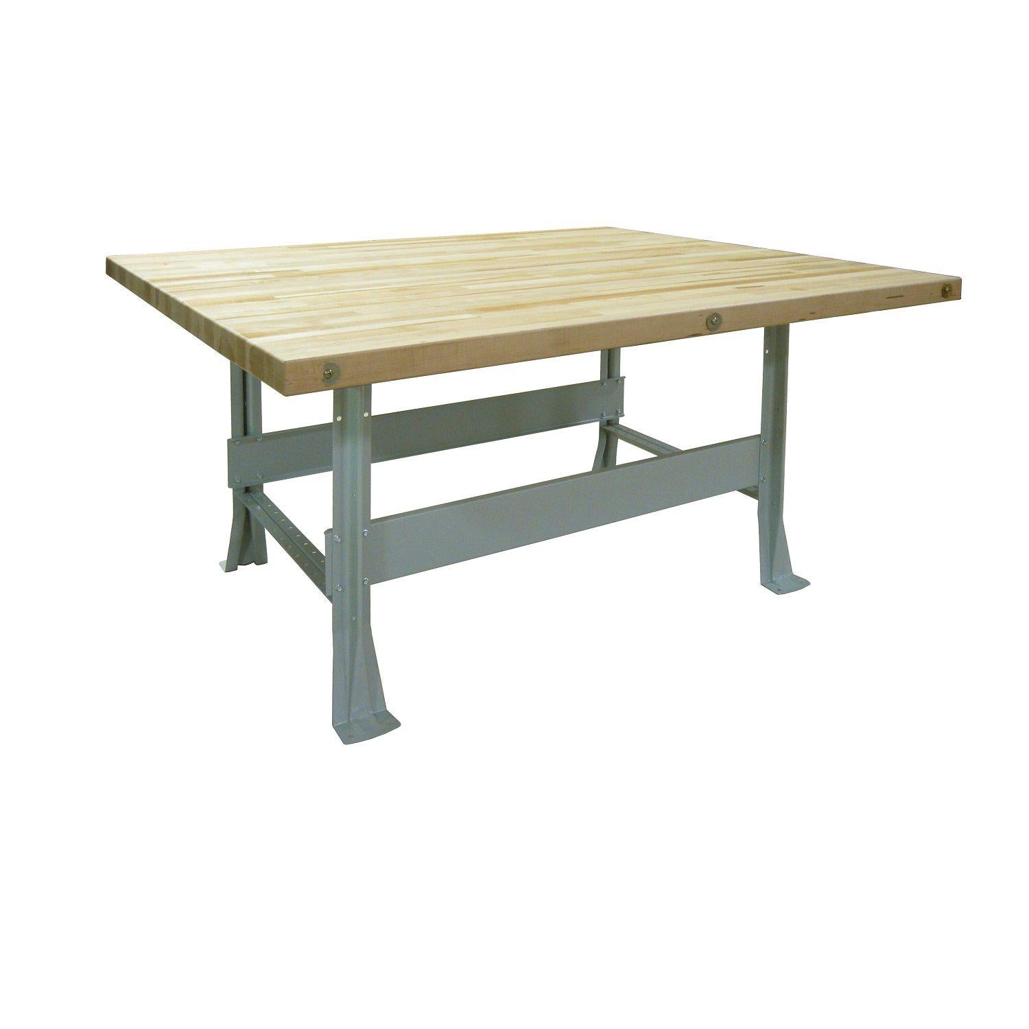 Multi-Purpose Four Station Workbench, Steel Leg Base, 2-1/4" x 54" x 64" Hard Maple Top, No Vises