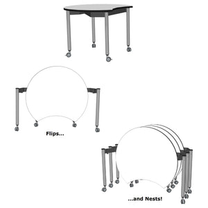 Muzo Kite® Mini Mobile Dry-Erase Flip-Top Folding/Nesting Table, 42" Crescent