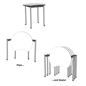 Muzo Tall Kite® Standing Height Mini Mobile Dry-Erase Flip-Top Folding/Nesting Table, 42" Crescent