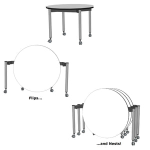 Muzo Kite® Mini Mobile Dry-Erase Flip-Top Folding/Nesting Table, 34" Full Circle