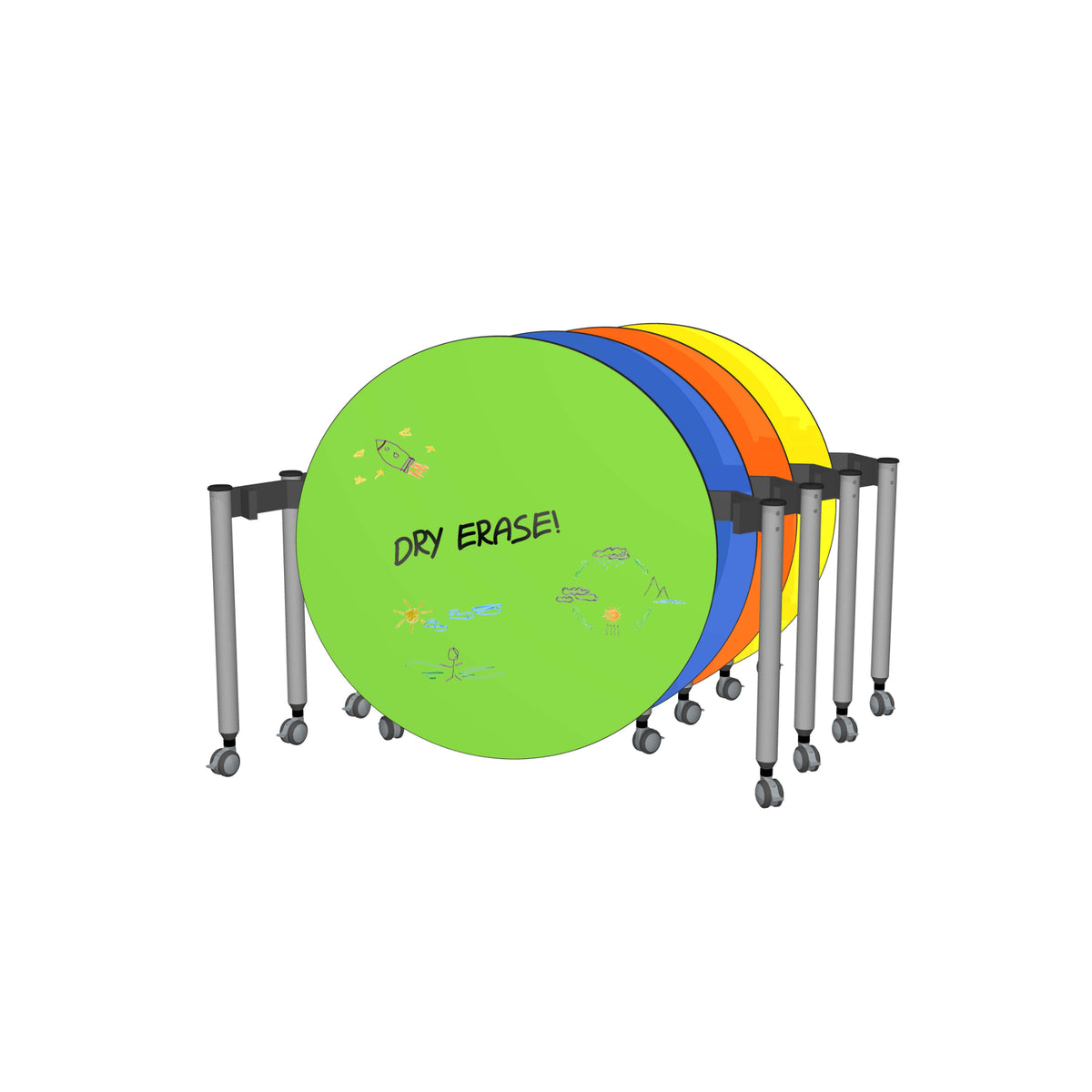 Muzo Kite® Mini Mobile Dry-Erase Flip-Top Folding/Nesting Table, 34" Full Circle