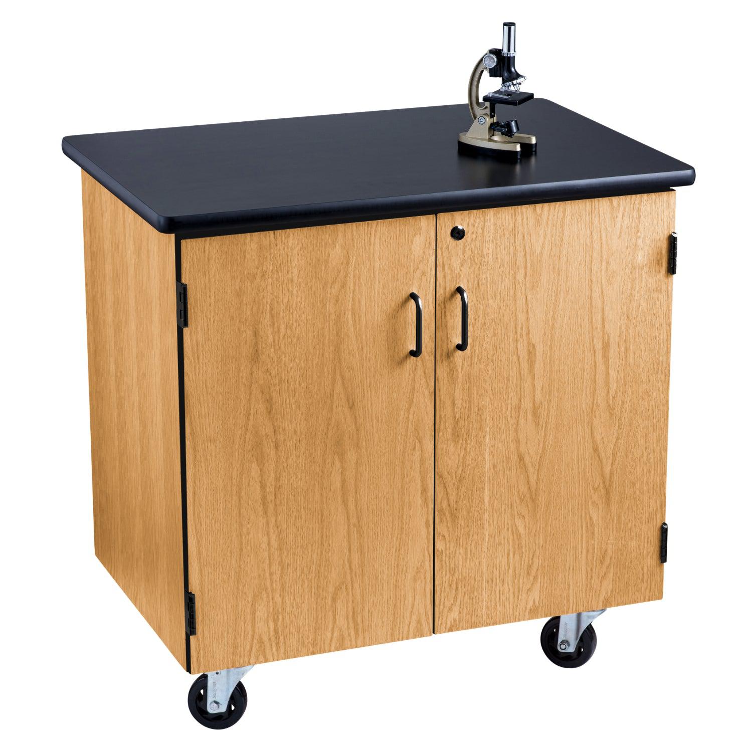 MSC Series Mobile Science Cart with Black High Pressure Laminate Top, Light Oak Frame