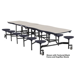 Mobile Cafeteria Table with 12 Stools, 10' Swerve, Particleboard Core, Vinyl T-Mold Edge, Chrome Frame