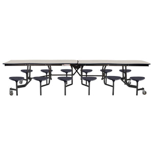 Mobile Cafeteria Table with 12 Stools, 10' Swerve, Plywood Core, Vinyl T-Mold Edge, Textured Black Frame