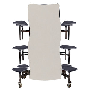 Mobile Cafeteria Table with 12 Stools, 10' Swerve, Plywood Core, Vinyl T-Mold Edge, Chrome Frame