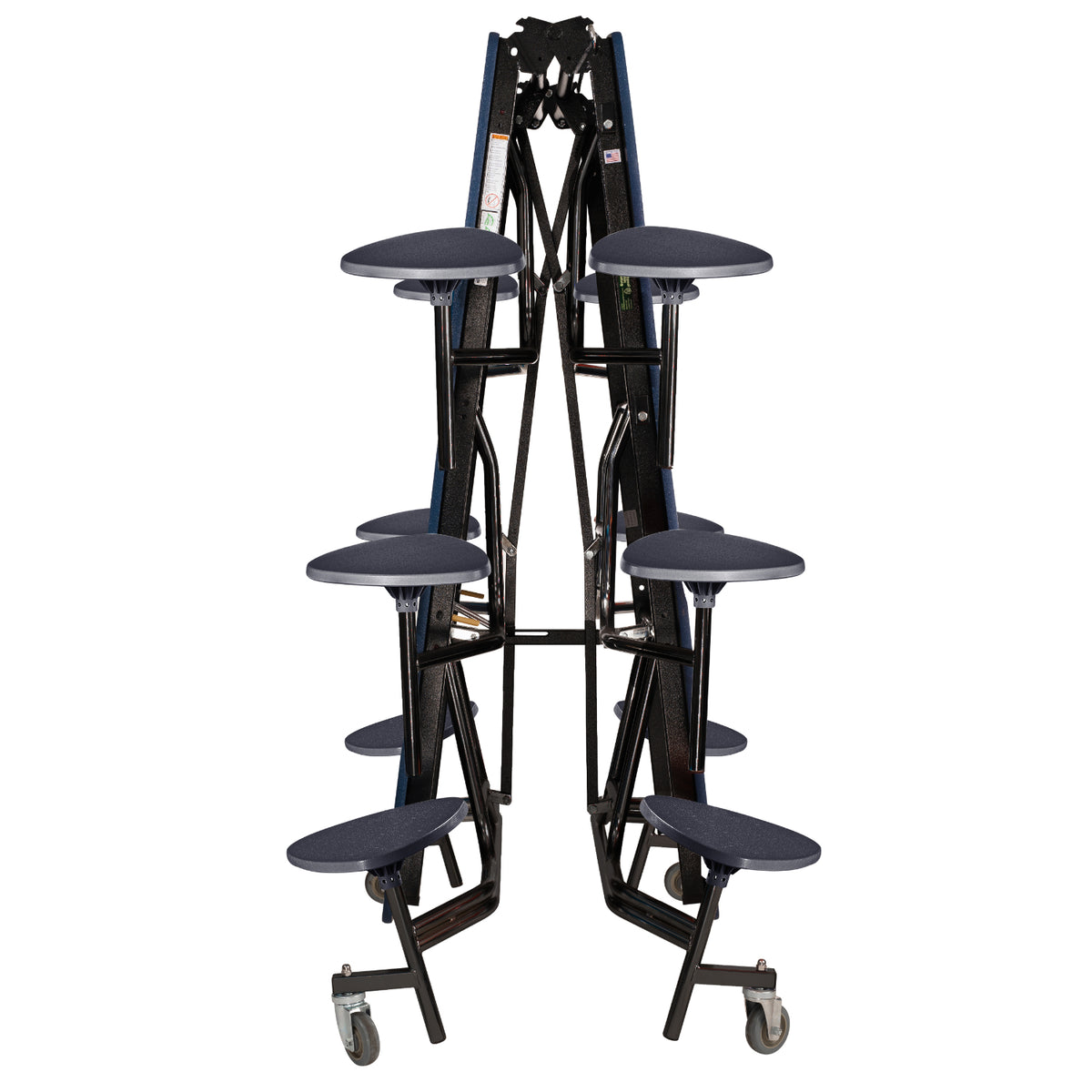 Mobile Cafeteria Table with 12 Stools, 10' Swerve, Particleboard Core, Vinyl T-Mold Edge, Textured Black Frame