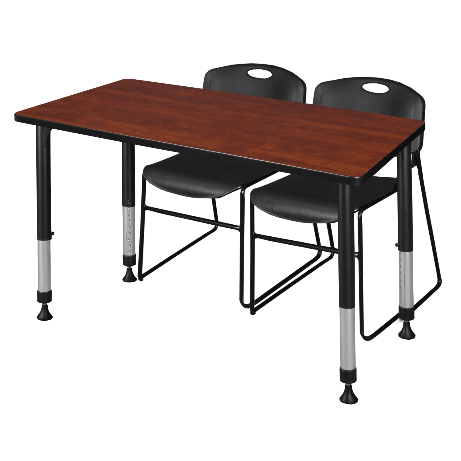 Kee Classroom Table and Chair Package, Kee 48" x 24" Rectangular Adjustable Height Table with 2 Black Zeng Stack Chairs