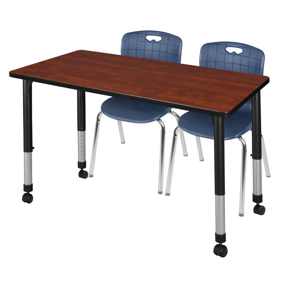 Kee Classroom Table and Chair Package, Kee 48" x 24" Rectangular Mobile Adjustable Height Table with 2 Andy 18" Stack Chairs