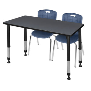 Kee Classroom Table and Chair Package, Kee 48" x 24" Rectangular Adjustable Height Table with 2 Andy 18" Stack Chairs