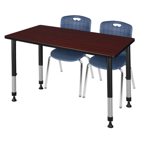 Kee Classroom Table and Chair Package, Kee 48" x 24" Rectangular Adjustable Height Table with 2 Andy 18" Stack Chairs