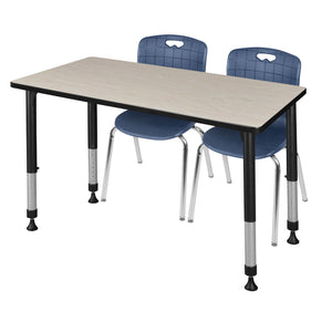 Kee Classroom Table and Chair Package, Kee 48" x 24" Rectangular Adjustable Height Table with 2 Andy 18" Stack Chairs