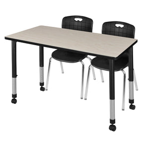 Kee Classroom Table and Chair Package, Kee 48" x 24" Rectangular Mobile Adjustable Height Table with 2 Andy 18" Stack Chairs