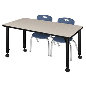Kee Classroom Table and Chair Package, Kee 48" x 24" Rectangular Mobile Adjustable Height Table with 2 Andy 12" Stack Chairs
