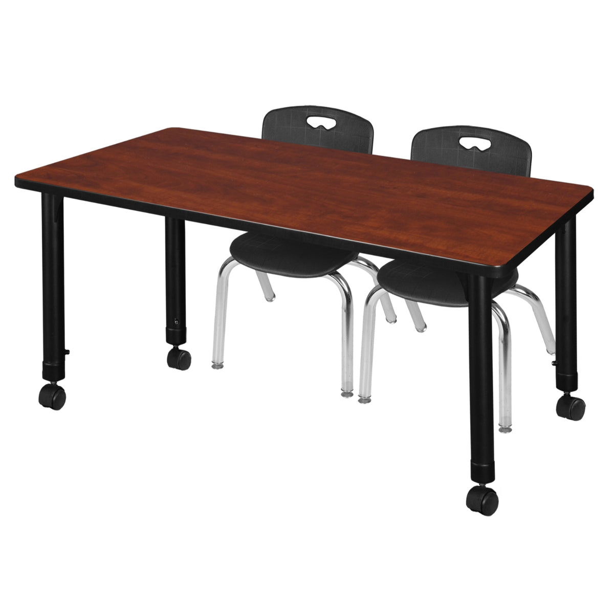 Kee Classroom Table and Chair Package, Kee 48" x 30" Rectangular Mobile Adjustable Height Table with 2 Andy 12" Stack Chairs