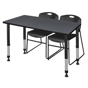 Kee Classroom Table and Chair Package, Kee 48" x 30" Rectangular Adjustable Height Table with 2 Black Zeng Stack Chairs