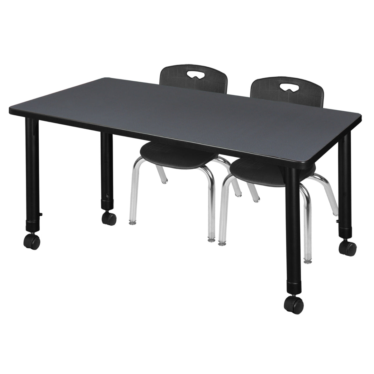 Kee Classroom Table and Chair Package, Kee 48" x 30" Rectangular Mobile Adjustable Height Table with 2 Andy 12" Stack Chairs