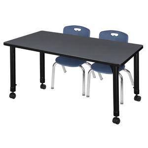 Kee Classroom Table and Chair Package, Kee 48" x 30" Rectangular Mobile Adjustable Height Table with 2 Andy 12" Stack Chairs