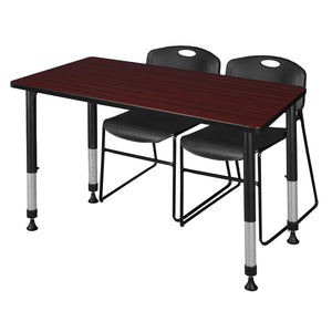 Kee Classroom Table and Chair Package, Kee 48" x 30" Rectangular Adjustable Height Table with 2 Black Zeng Stack Chairs