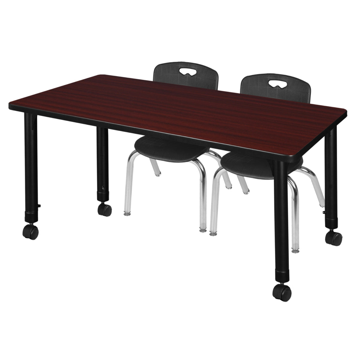Kee Classroom Table and Chair Package, Kee 48" x 30" Rectangular Mobile Adjustable Height Table with 2 Andy 12" Stack Chairs