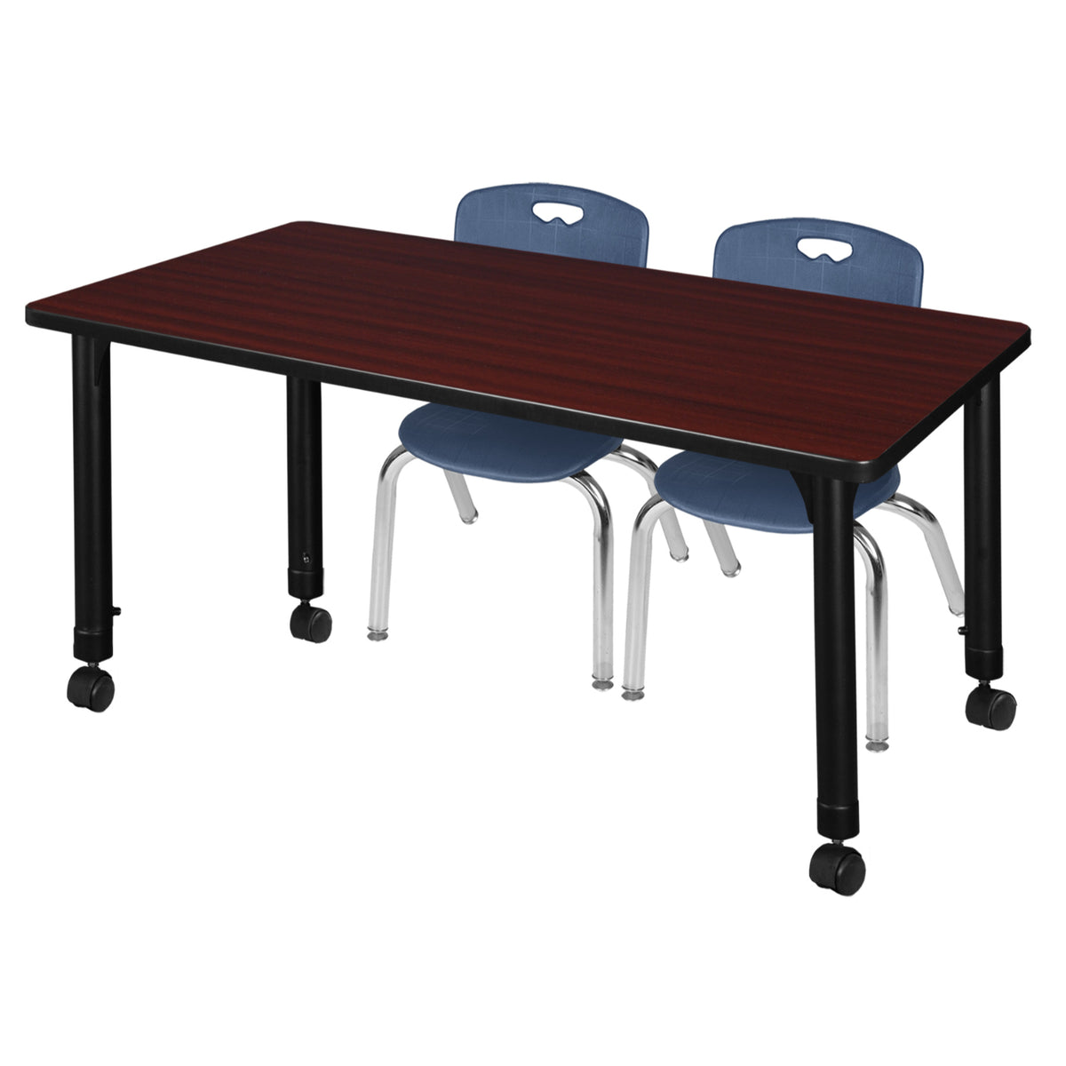 Kee Classroom Table and Chair Package, Kee 48" x 30" Rectangular Mobile Adjustable Height Table with 2 Andy 12" Stack Chairs