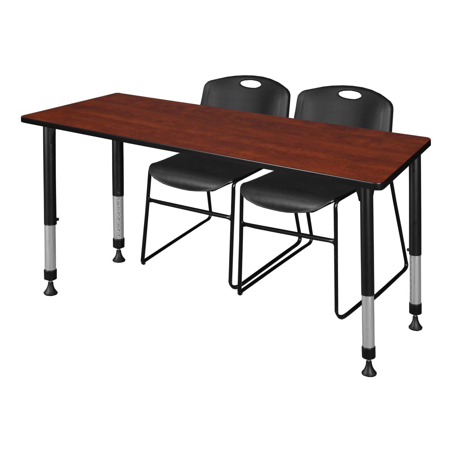 Kee Classroom Table and Chair Package, Kee 60" x 24" Rectangular Adjustable Height Table with 2 Black Zeng Stack Chairs