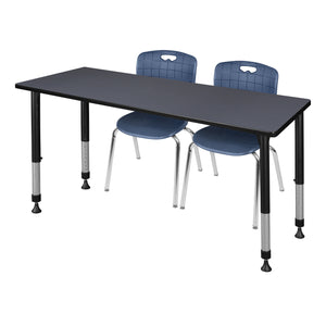 Kee Classroom Table and Chair Package, Kee 60" x 24" Rectangular Adjustable Height Table with 2 Andy 18" Stack Chairs