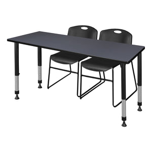 Kee Classroom Table and Chair Package, Kee 60" x 24" Rectangular Adjustable Height Table with 2 Black Zeng Stack Chairs