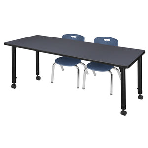 Kee Classroom Table and Chair Package, Kee 60" x 24" Rectangular Mobile Adjustable Height Table with 2 Andy 12" Stack Chairs