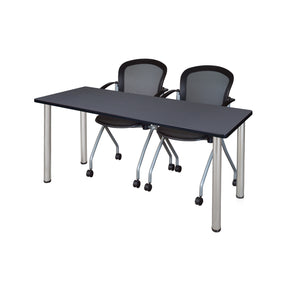 Kee Training Table and Chair Package, Kee 60" x 24" Post Leg Training/Seminar Table with 2 Cadence Nesting Chairs