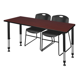 Kee Classroom Table and Chair Package, Kee 60" x 24" Rectangular Adjustable Height Table with 2 Black Zeng Stack Chairs