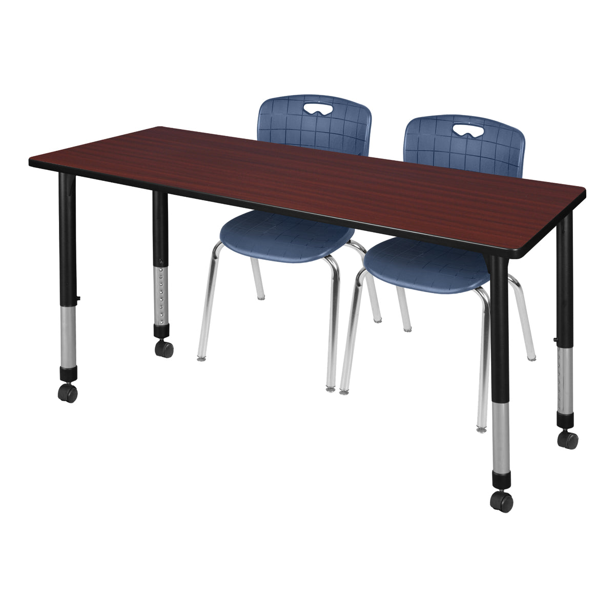 Kee Classroom Table and Chair Package, Kee 60" x 24" Rectangular Mobile Adjustable Height Table with 2 Andy 18" Stack Chairs