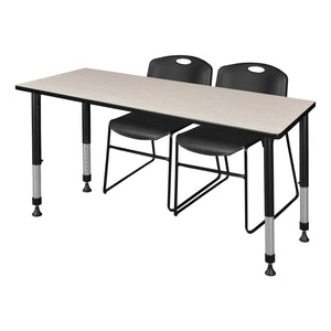 Kee Classroom Table and Chair Package, Kee 60" x 24" Rectangular Adjustable Height Table with 2 Black Zeng Stack Chairs