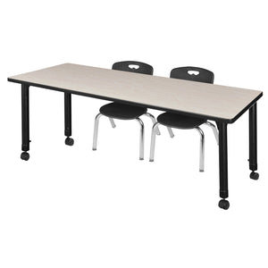 Kee Classroom Table and Chair Package, Kee 60" x 24" Rectangular Mobile Adjustable Height Table with 2 Andy 12" Stack Chairs
