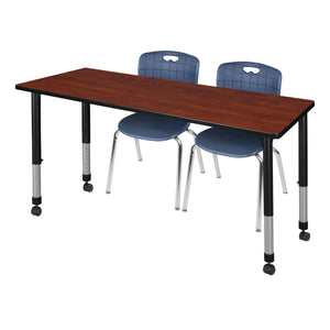 Kee Classroom Table and Chair Package, Kee 60" x 30" Rectangular Mobile Adjustable Height Table with 2 Andy 18" Stack Chairs