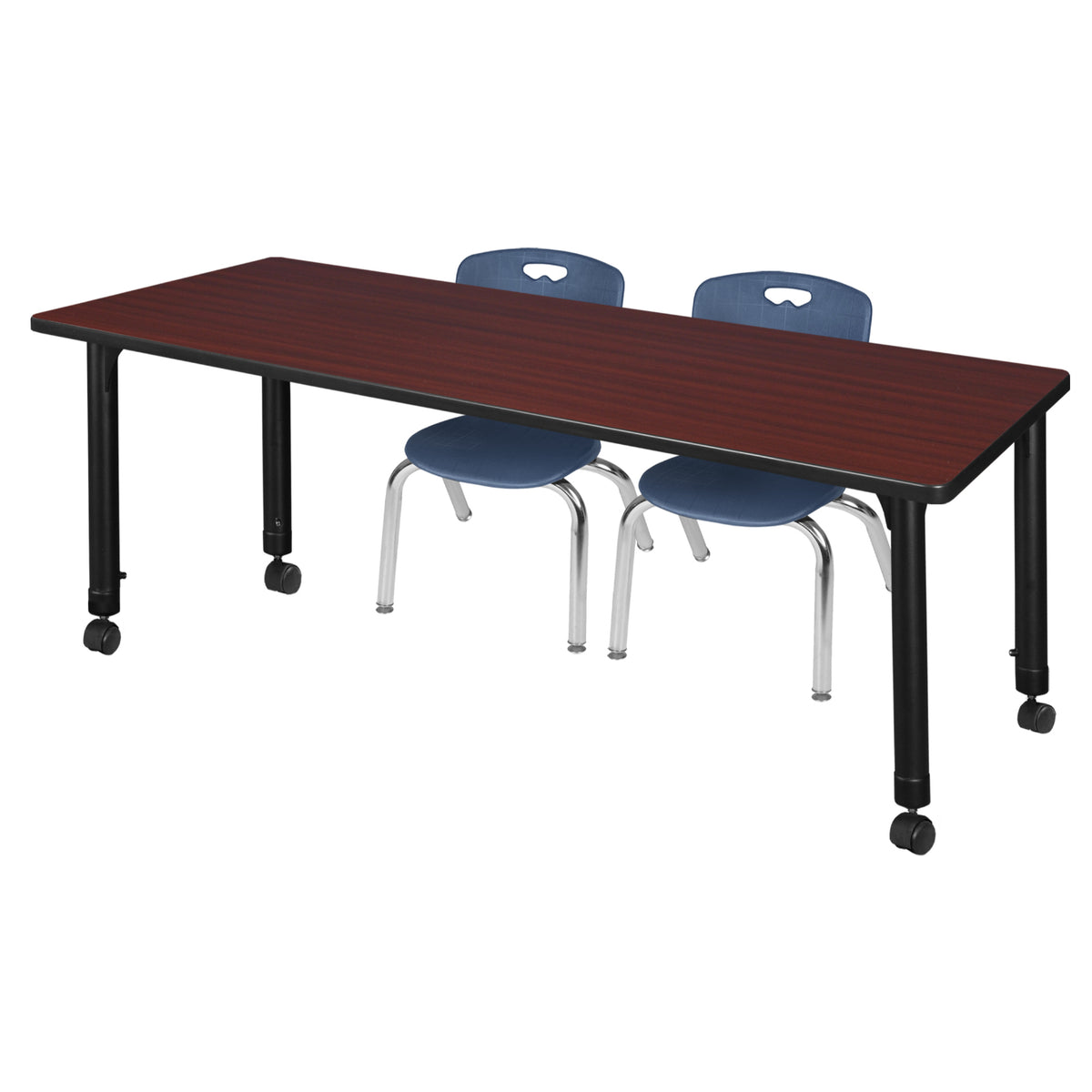 Kee Classroom Table and Chair Package, Kee 60" x 30" Rectangular Mobile Adjustable Height Table with 2 Andy 12" Stack Chairs