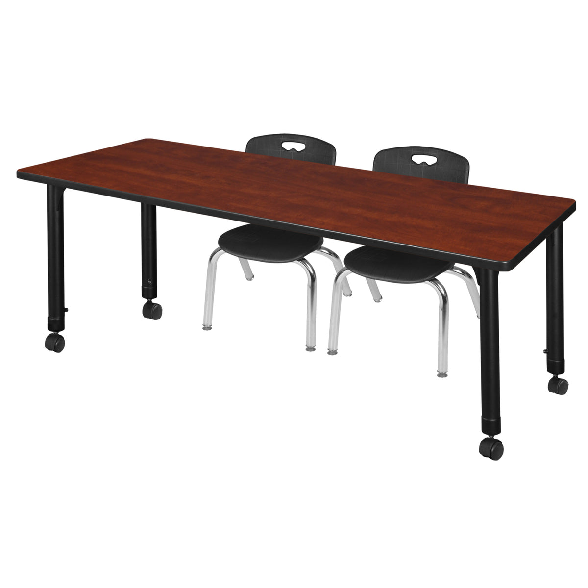 Kee Classroom Table and Chair Package, Kee 66" x 24" Rectangular Mobile Adjustable Height Table with 2 Andy 12" Stack Chairs