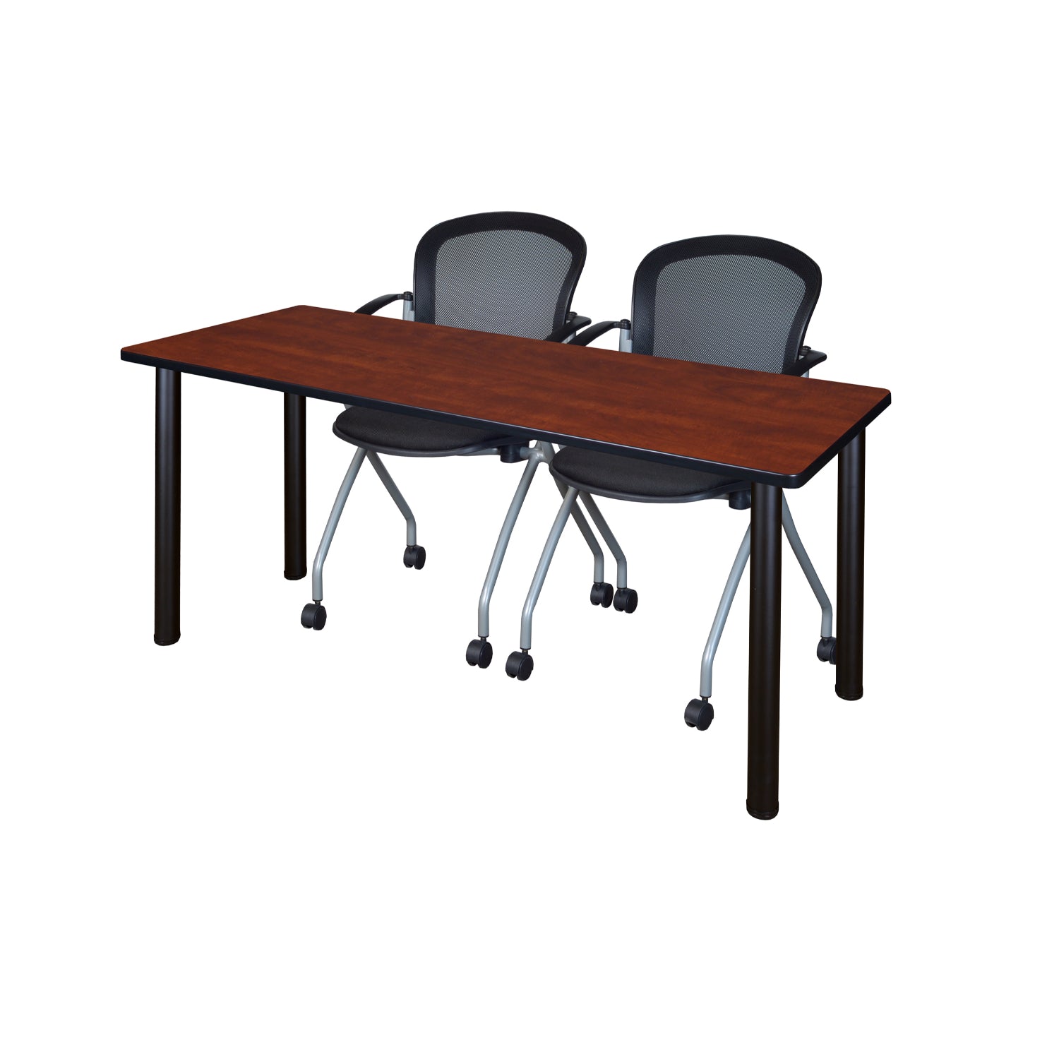 Kee Training Table and Chair Package, Kee 66" x 24" Post Leg Training/Seminar Table with 2 Cadence Nesting Chairs