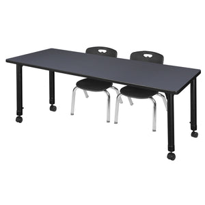 Kee Classroom Table and Chair Package, Kee 66" x 24" Rectangular Mobile Adjustable Height Table with 2 Andy 12" Stack Chairs