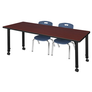Kee Classroom Table and Chair Package, Kee 66" x 24" Rectangular Mobile Adjustable Height Table with 2 Andy 12" Stack Chairs