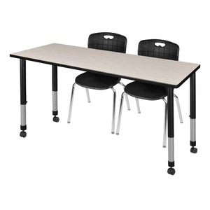 Kee Classroom Table and Chair Package, Kee 66" x 24" Rectangular Mobile Adjustable Height Table with 2 Andy 18" Stack Chairs